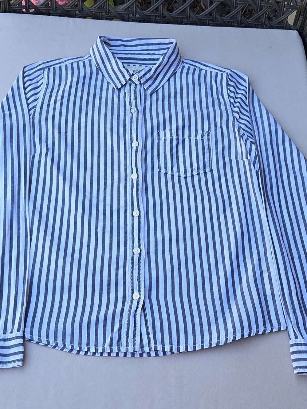 I LOVE H81 Forever 21 Blue White Striped Cotton Button Down Shirt Size S